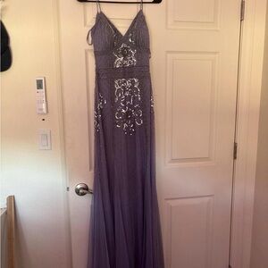 Elegant Purple Gown with Silver Embellishments✨